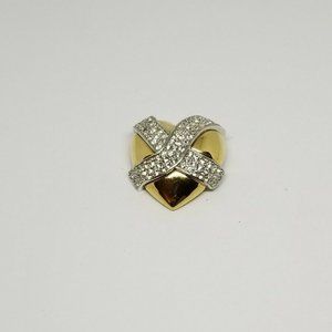 Vintage Givenchy Paris Heart Gold Tone Crystal Pin